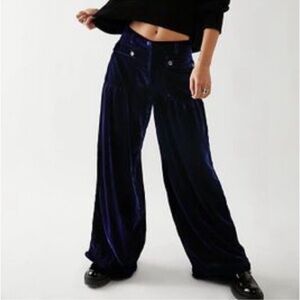 New Free People Lotus Wide-Leg Velvet Pants Blue 30
